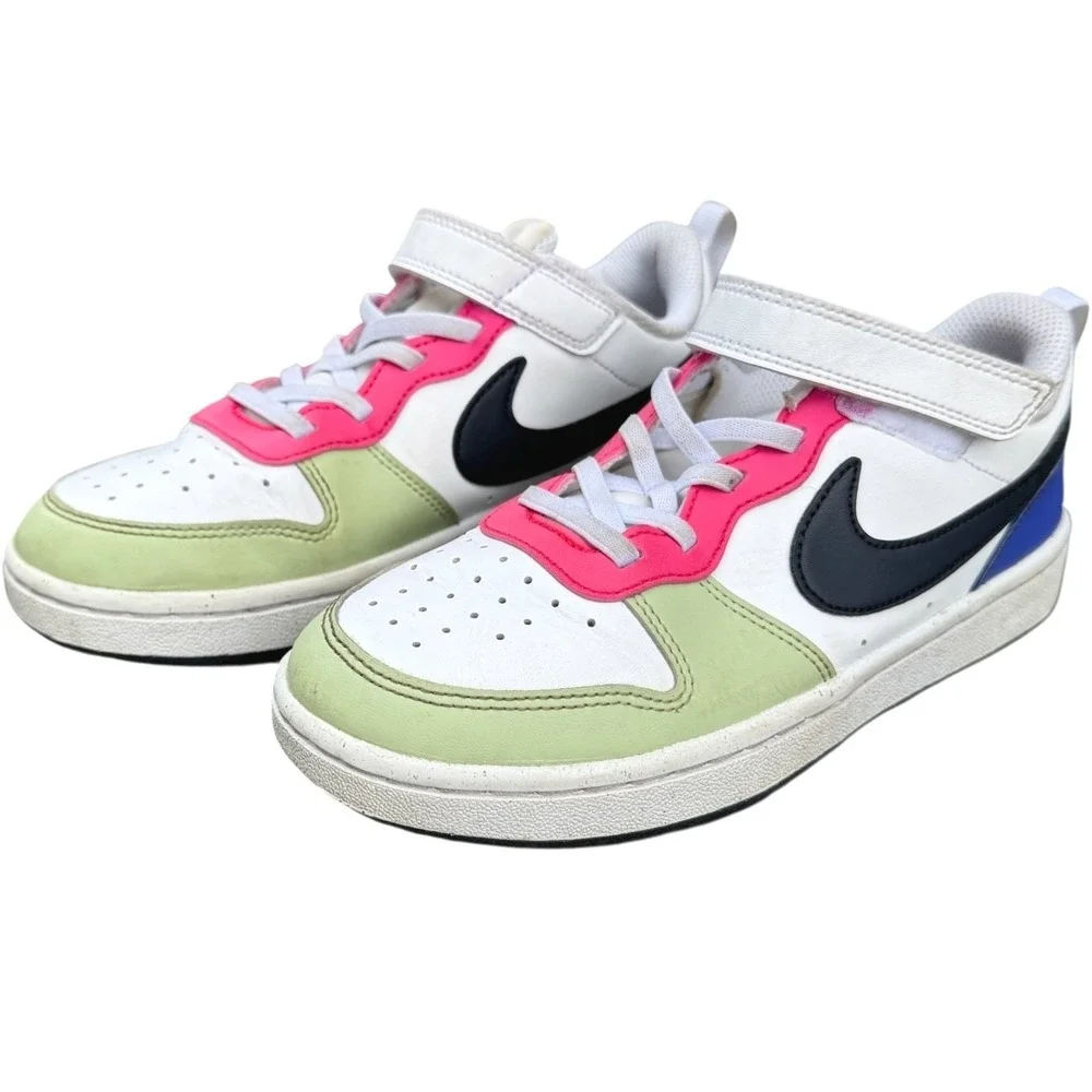 Nike Court Borough Low 2 Kids Sneakers White Pink Green Blue DV5457-108 Size 3Y